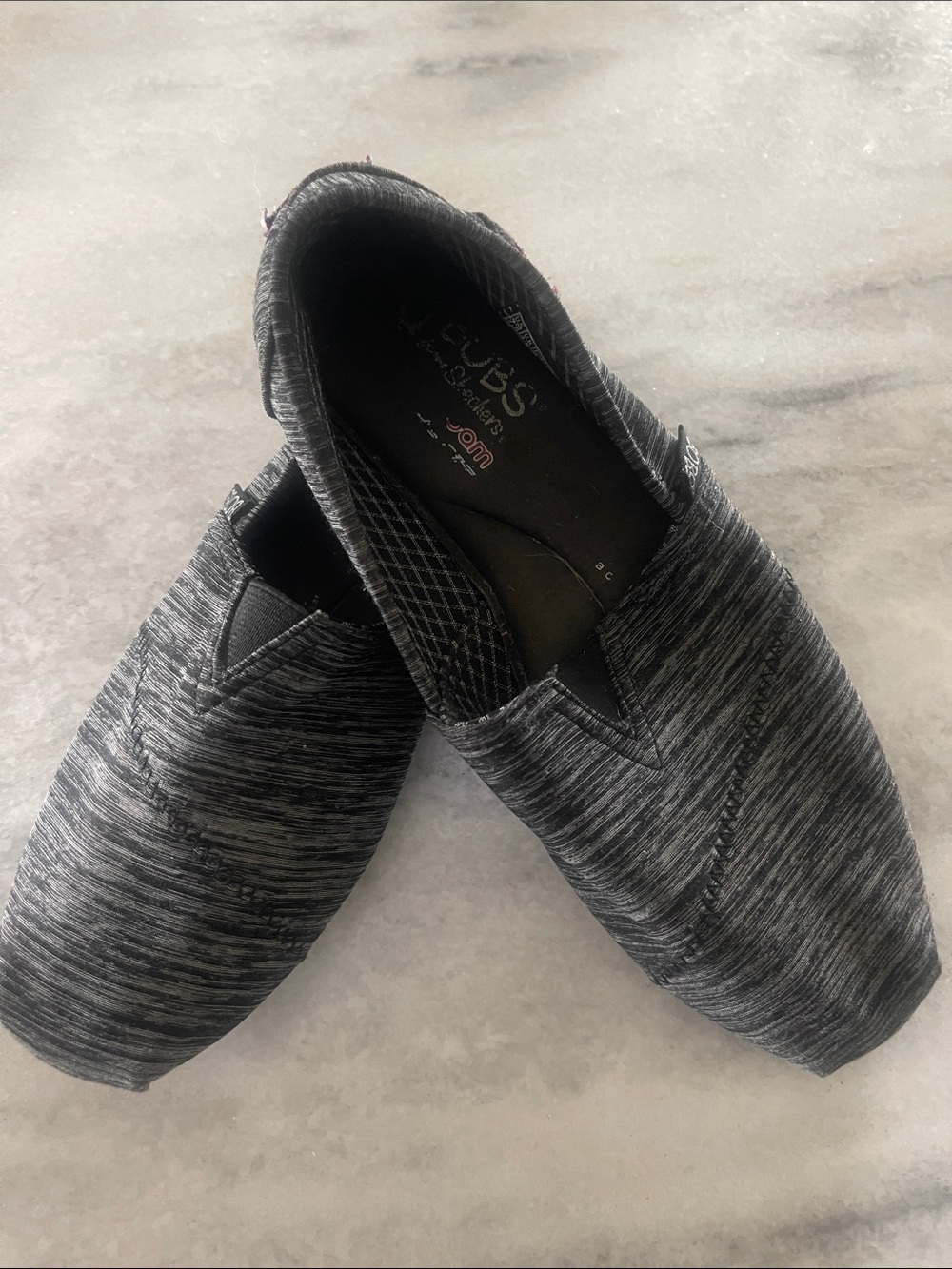 BOBS from Skechers Women's Black and Gray Slip-On Knit Loafers